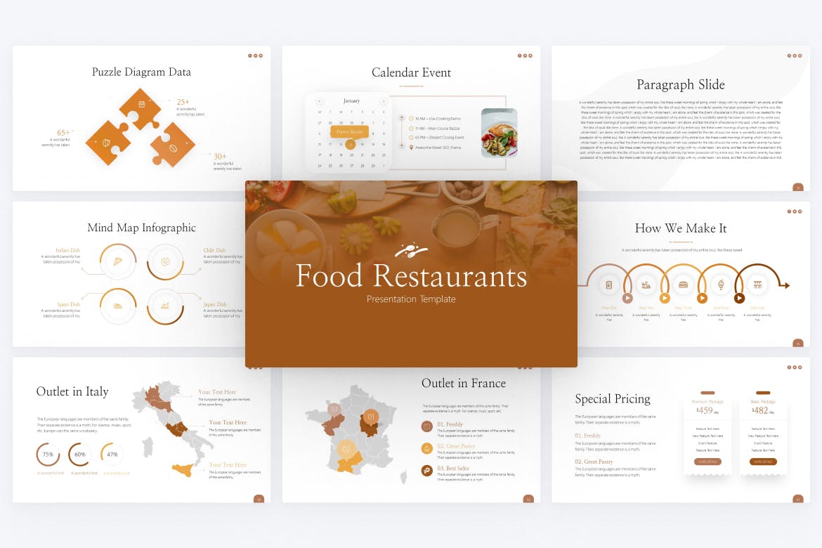 美食餐厅PPT幻灯片模板素材 Food Restaurant PowerPoint Template 幻灯图表 sucaiwan.com