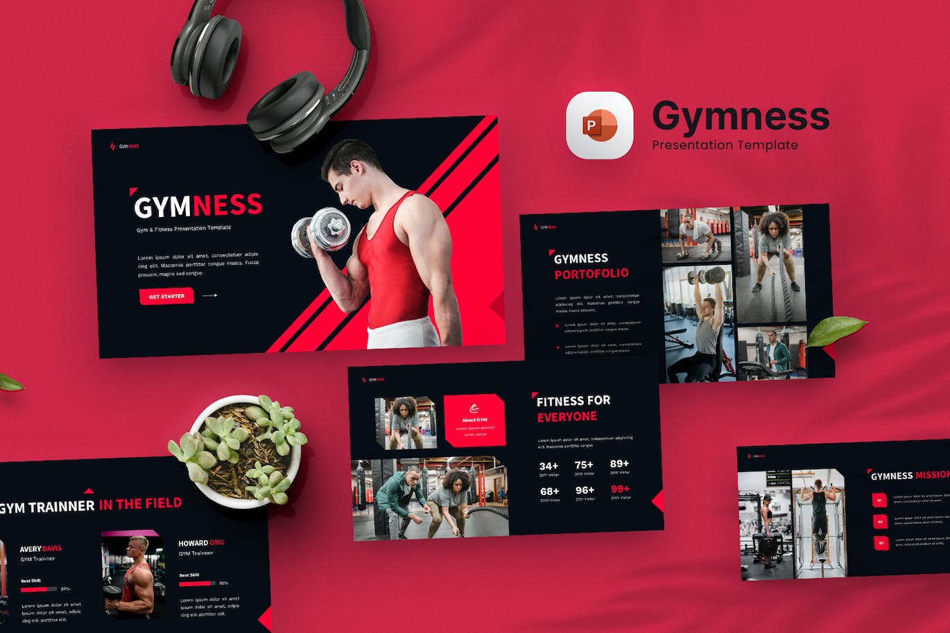 健身房和健身PPT幻灯片设计模板 Gymness – Gym & Fitness Powerpoint Template 幻灯图表 sucaiwan.com