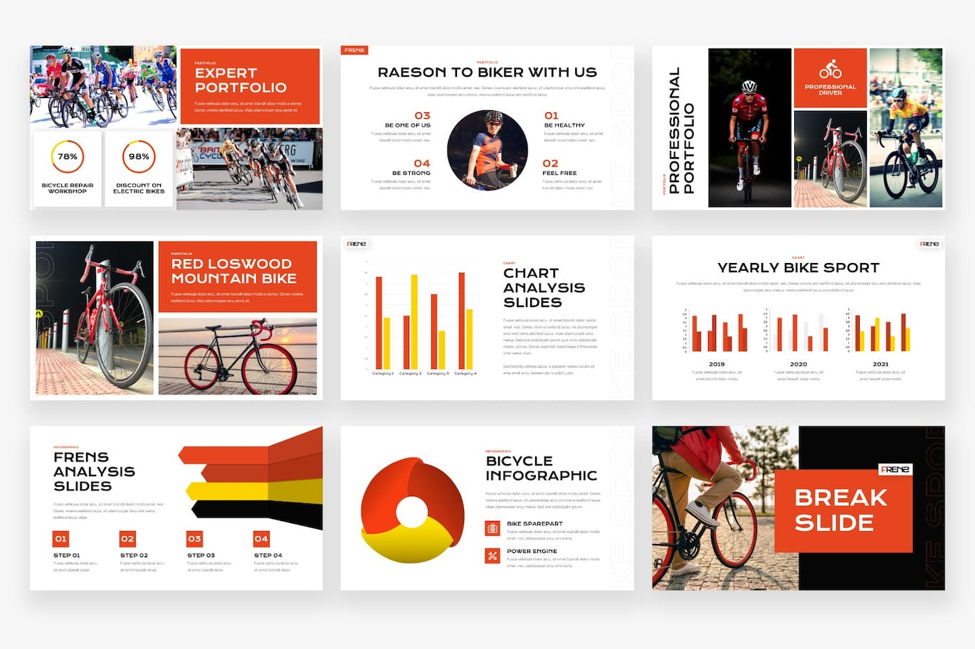自行车运动PPT幻灯片模板 FRENS – Bike Sport Powerpoint Template 幻灯图表 sucaiwan.com
