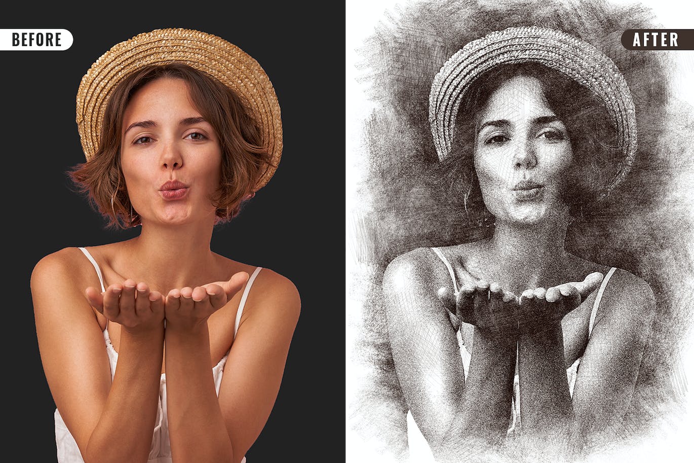 素描照片效果PS样式 Sketch Photo Effect 插件预设 sucaiwan.com