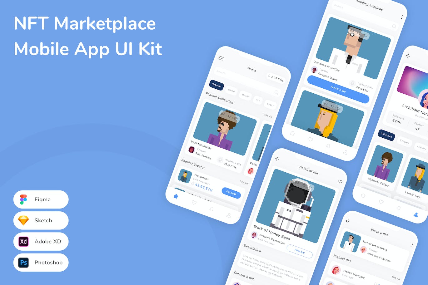 NFT市场App应用程序UI设计模板套件 NFT Marketplace Mobile App UI Kit APP UI sucaiwan.com