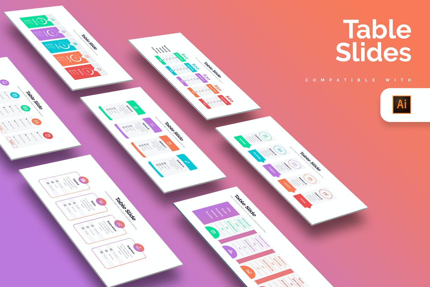 套餐表单幻灯片信息图表设计AI矢量模板 Business Table Slides Illustrator Infographics 幻灯图表 sucaiwan.com