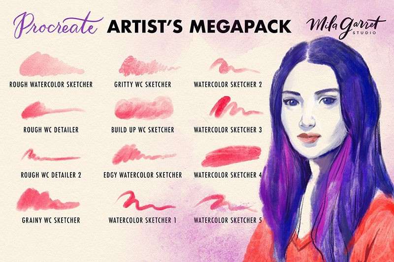 Procreate水彩速写艺术画笔套装 笔刷资源 sucaiwan.com