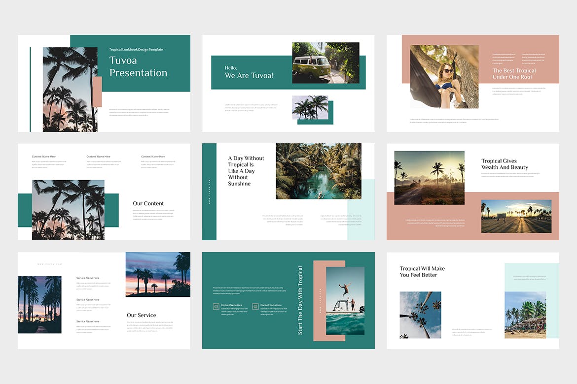热带旅行Lookbook幻灯片演示PPT模板 Tuvoa : Tropical Lookbook Powerpoint Template 幻灯图表 sucaiwan.com