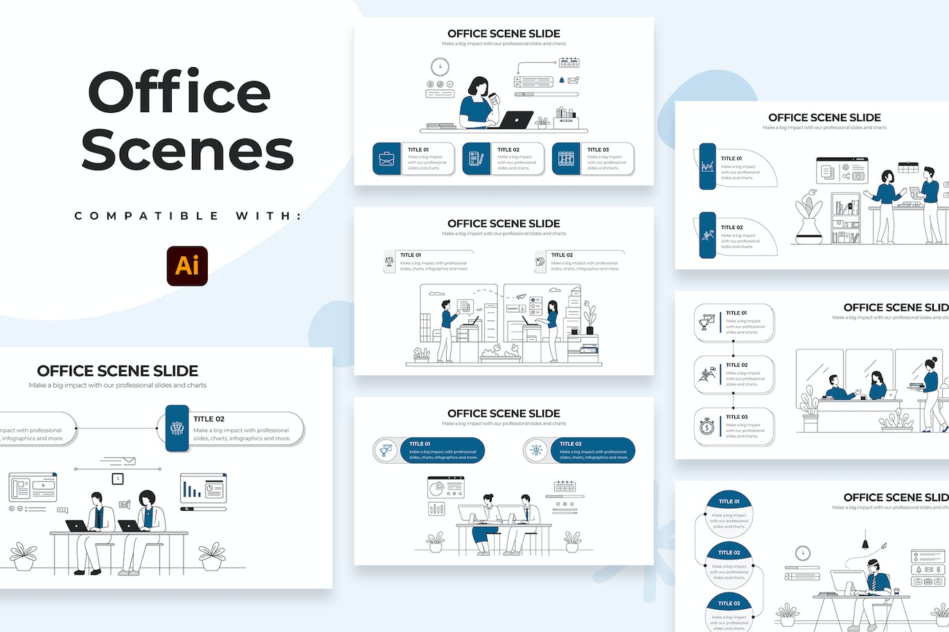 办公场景信息图表矢量模板 Business Office Scenes Illustrator Infographics 幻灯图表 sucaiwan.com