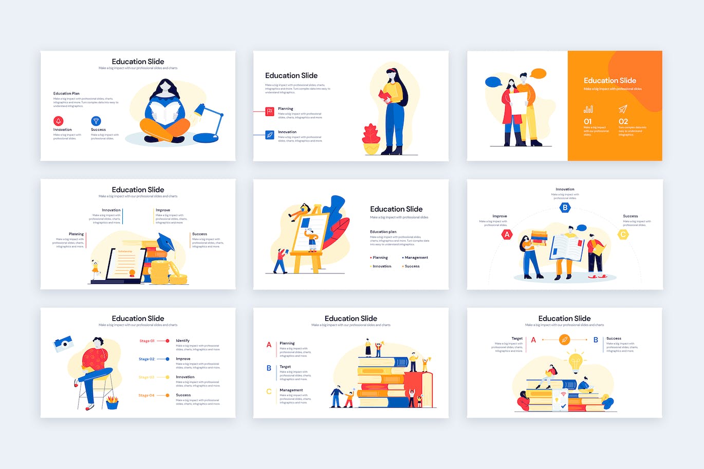 现代教育幻灯片信息图表设计AI矢量模板 Education Slides Illustrator Infographics 幻灯图表 sucaiwan.com