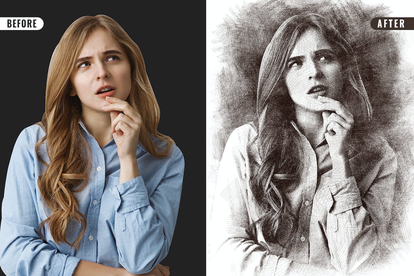 素描照片效果PS样式 Sketch Photo Effect 插件预设 sucaiwan.com