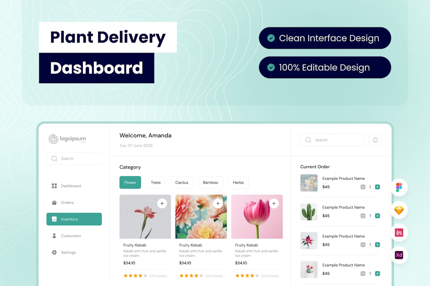 植物花卉购物车界面仪表盘UI设计模板 Plant Delivery Dashboard APP UI 第1张-素材湾丨精选海外优质设计素材资源 植物花卉购物车界面仪表盘UI设计模板 Plant Delivery Dashboard APP UI sucaiwan.com