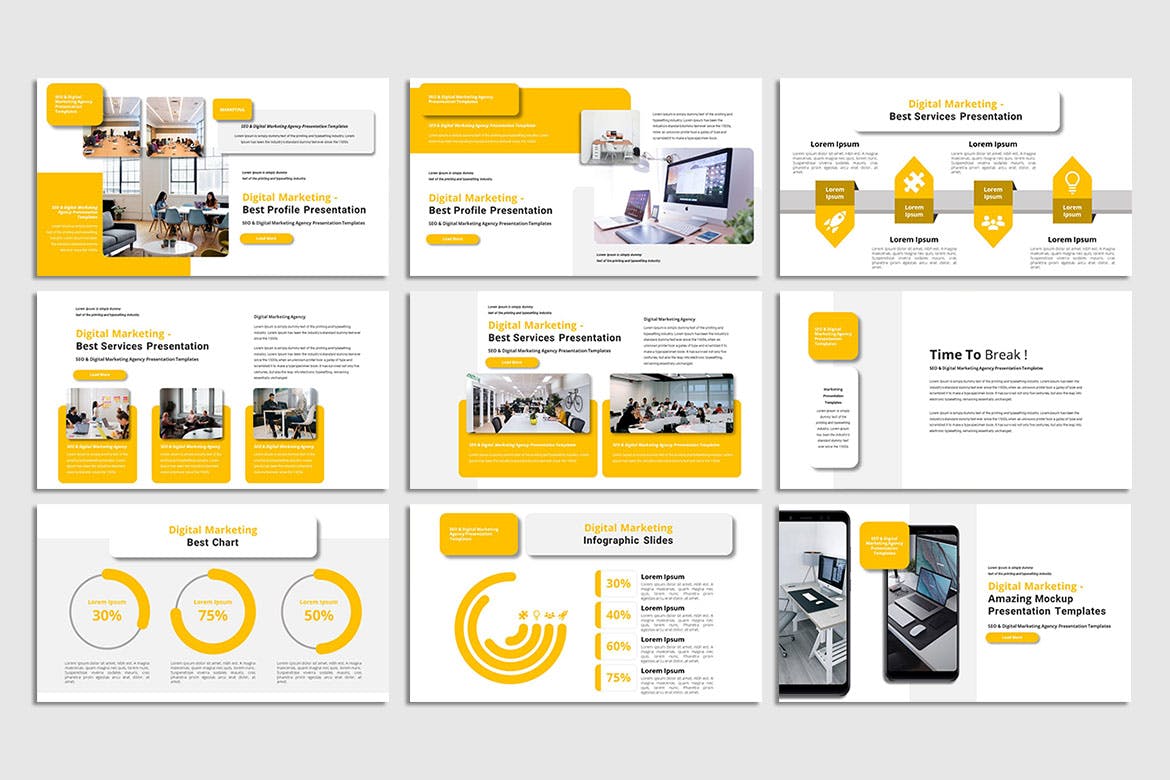 数字营销PPT幻灯片设计模板 Digital Marketing – PowerPoint Template 幻灯图表 sucaiwan.com