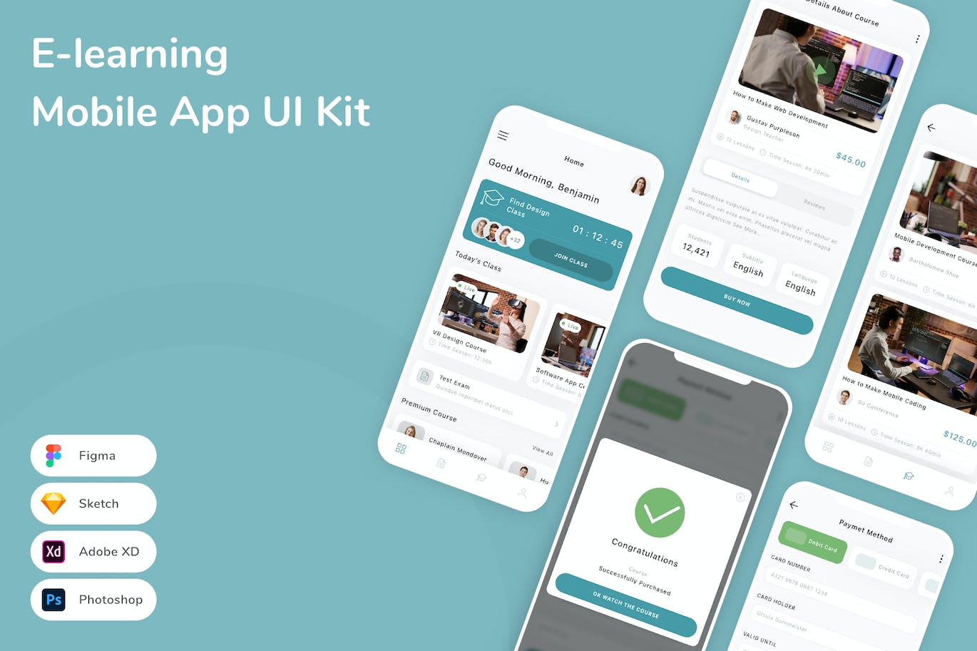 电子在线学习应用程序App界面设计UI套件 E-learning Mobile App UI Kit APP UI sucaiwan.com