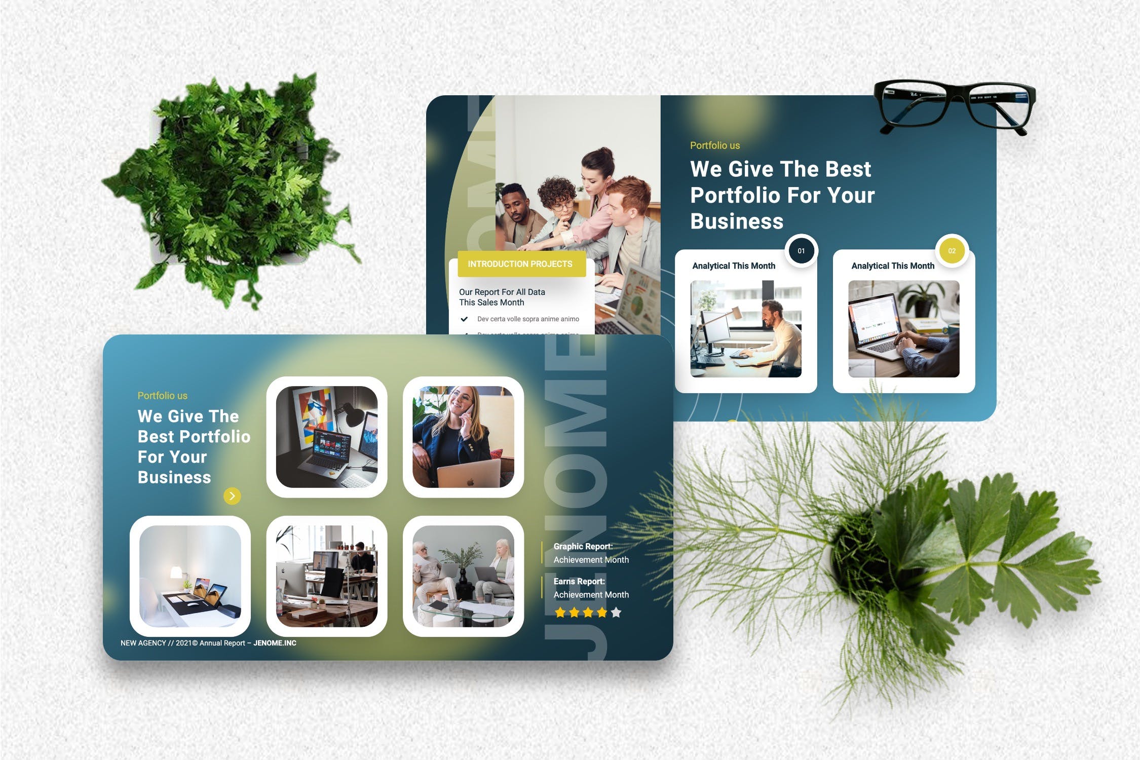 年度报告PPT幻灯片模板素材 Jenome – Annual Report Powerpoint Template 幻灯图表 sucaiwan.com