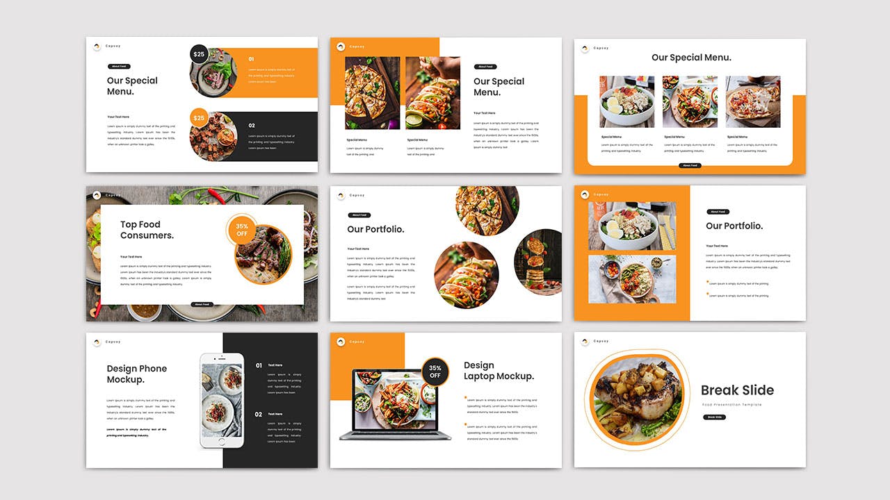 食品菜肴展示Powerpoint模板 CAPCAY – Food Powerpoint Template 幻灯图表 sucaiwan.com