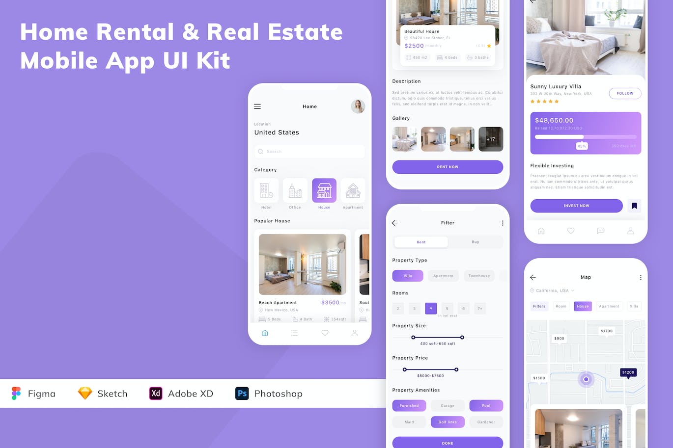 房屋租赁和房地产应用程序App界面设计UI套件 Home Rental & Real Estate Mobile App UI Kit APP UI 第1张-素材湾丨精选海外优质设计素材资源 房屋租赁和房地产应用程序App界面设计UI套件 Home Rental & Real Estate Mobile App UI Kit APP UI sucaiwan.com