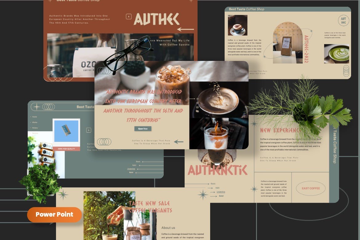 咖啡品牌PPT素材 Authec – Authentic Brands Powerpoint Template 幻灯图表 sucaiwan.com