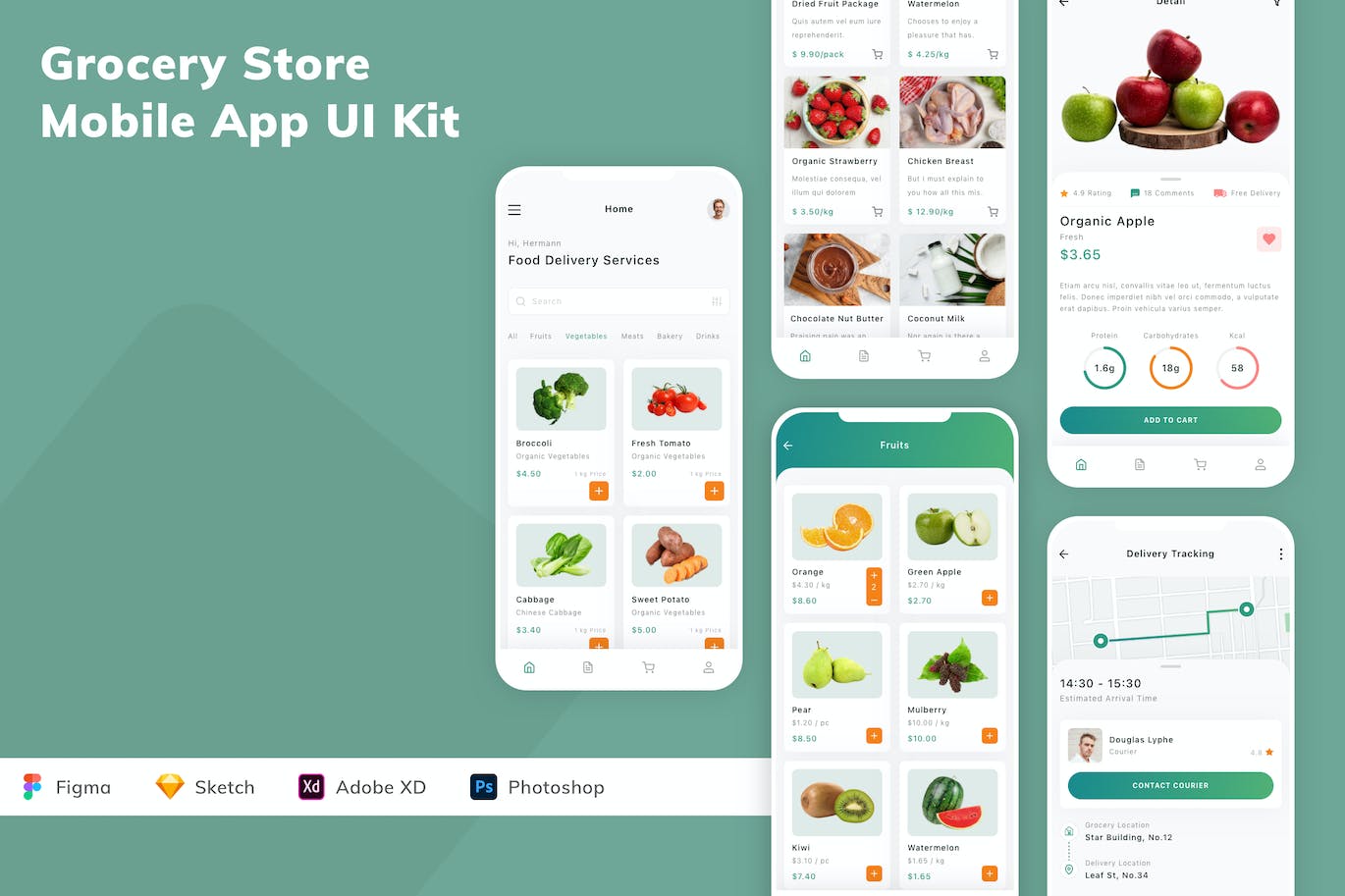 蔬菜水果店App应用程序UI设计模板套件 Grocery Store Mobile App UI Kit APP UI sucaiwan.com