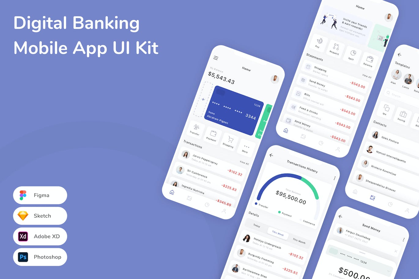 数字银行App手机应用程序UI设计素材 Digital Banking Mobile App UI Kit APP UI sucaiwan.com