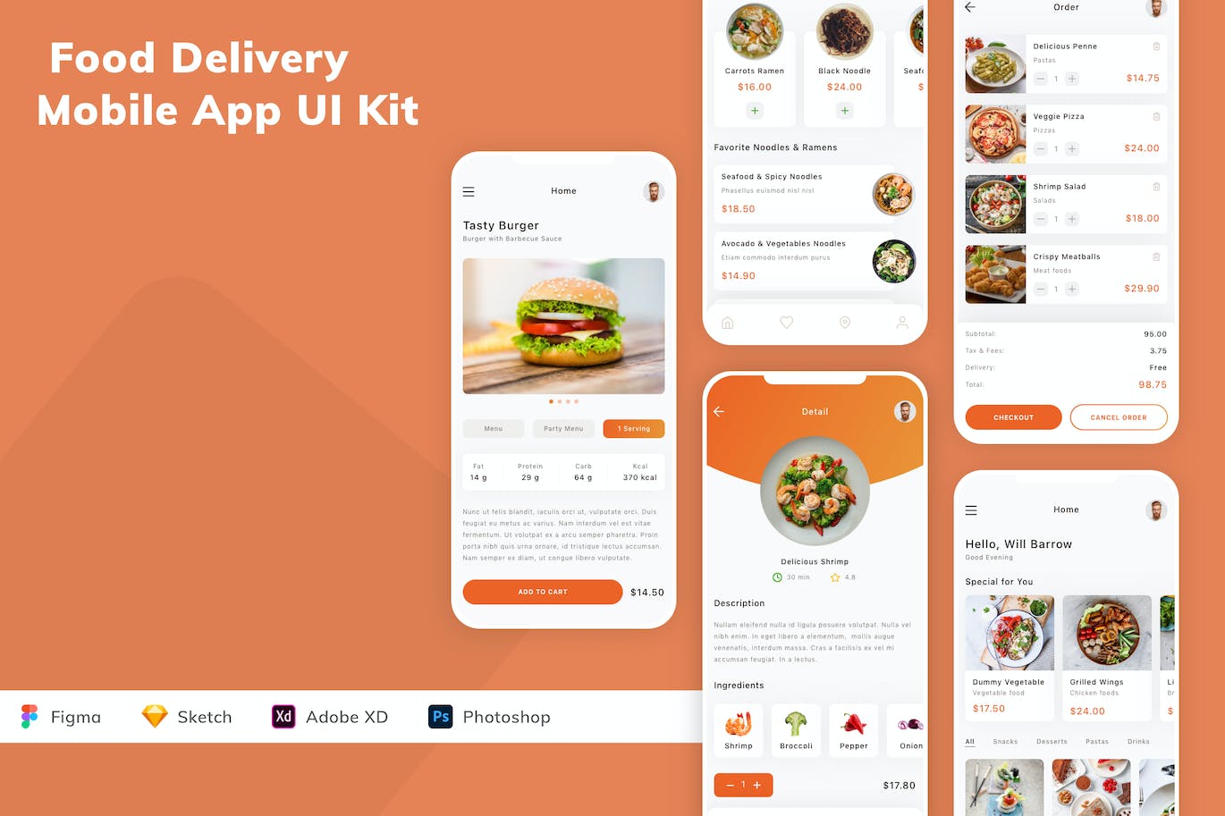 食品配送外卖App手机应用程序UI设计素材 Food Delivery Mobile App UI Kit APP UI sucaiwan.com