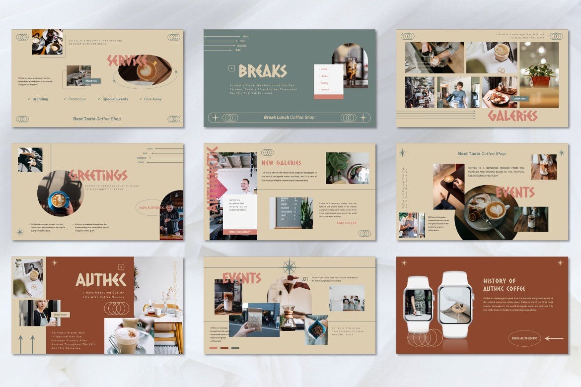 咖啡品牌PPT素材 Authec – Authentic Brands Powerpoint Template 幻灯图表 sucaiwan.com