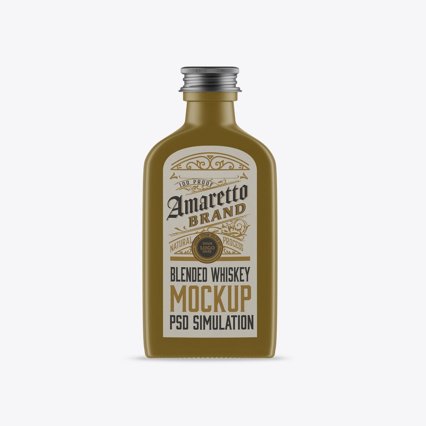 扁平威士忌玻璃瓶设计样机 Flat Whiskey Glass Bottle Mockup 样机素材 sucaiwan.com