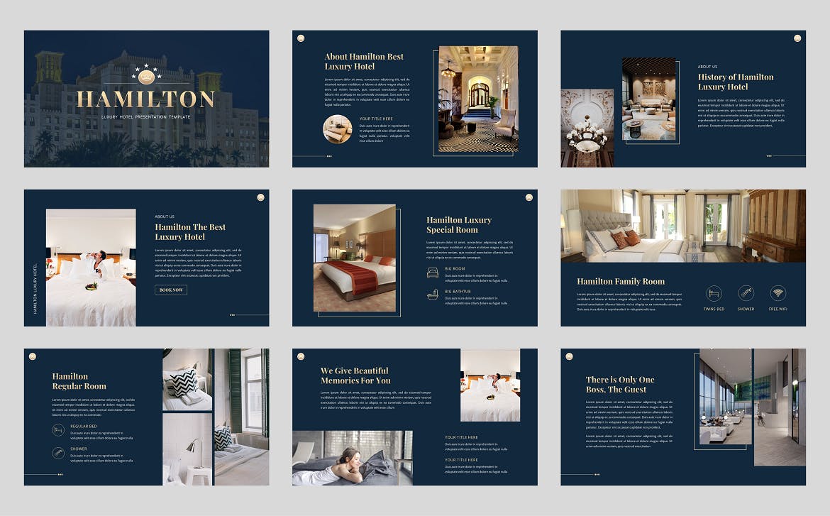 豪华酒店介绍Powerpoint幻灯片模板 Hamilton – Luxury Hotel Powerpoint Template 幻灯图表 sucaiwan.com