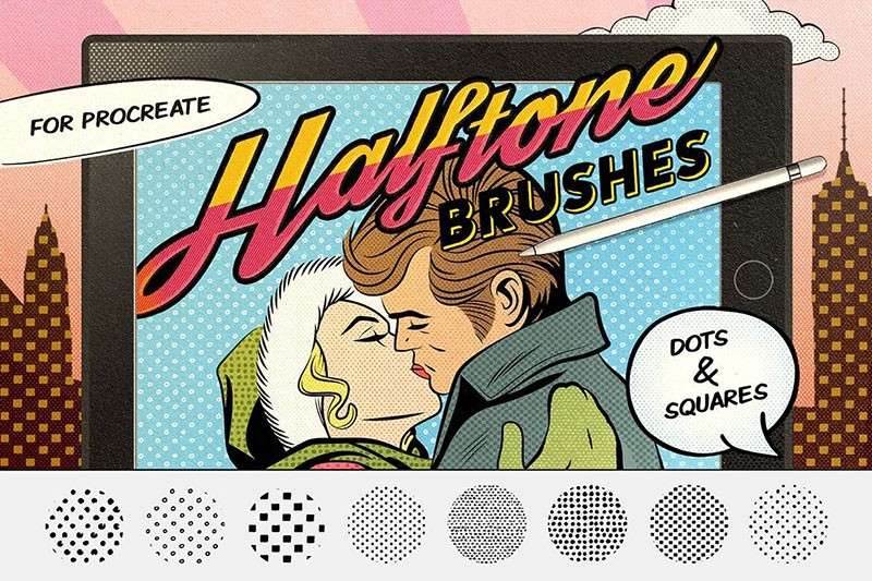 复古半色调图案PS和Procreate笔刷 笔刷资源 sucaiwan.com