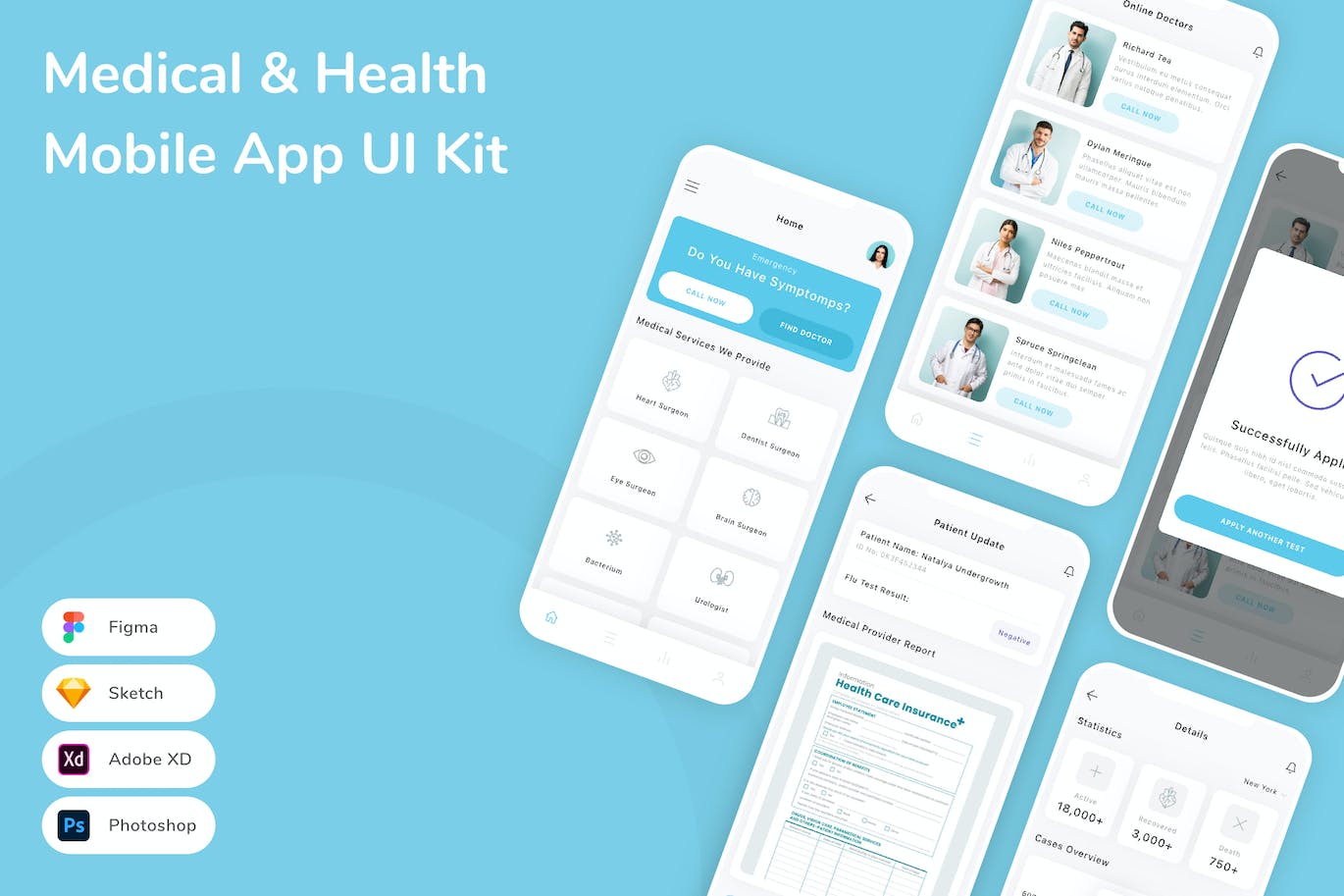 医疗与健康应用程序App界面设计UI套件 Medical & Health Mobile App UI Kit APP UI sucaiwan.com