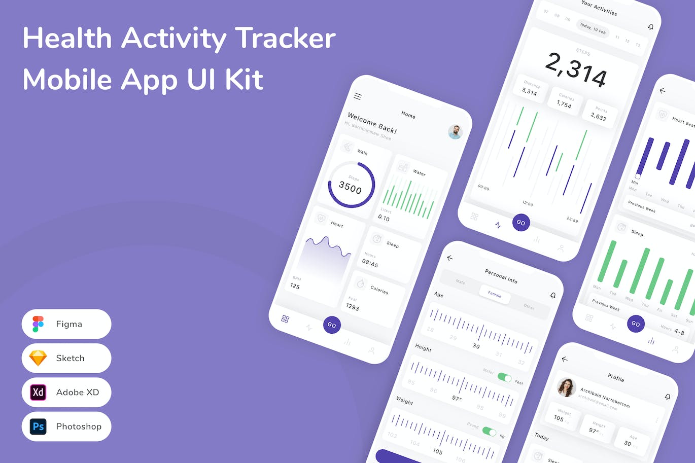 健康活动跟踪记录应用程序App界面设计UI套件 Health Activity Tracker Mobile App UI Kit APP UI sucaiwan.com