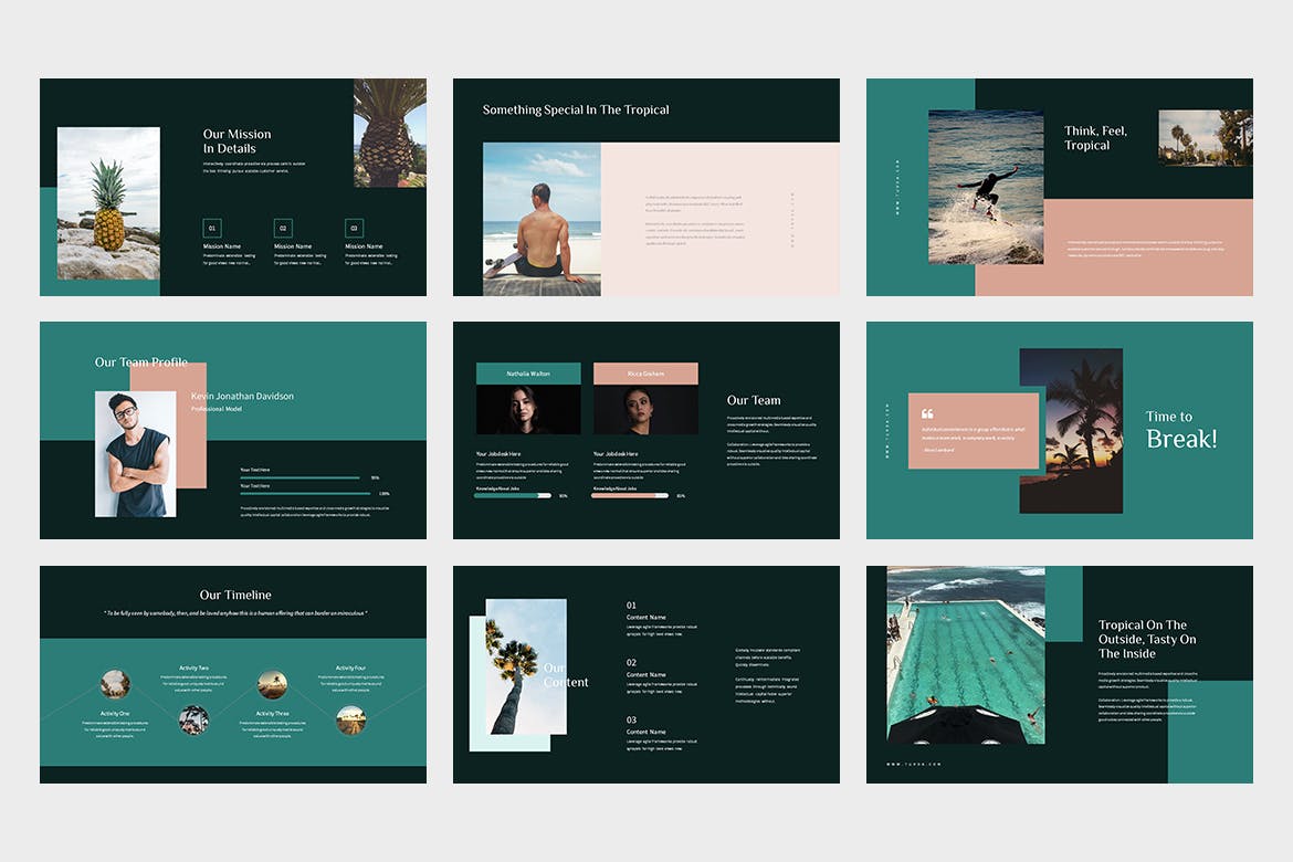 热带旅行Lookbook幻灯片演示PPT模板 Tuvoa : Tropical Lookbook Powerpoint Template 幻灯图表 sucaiwan.com