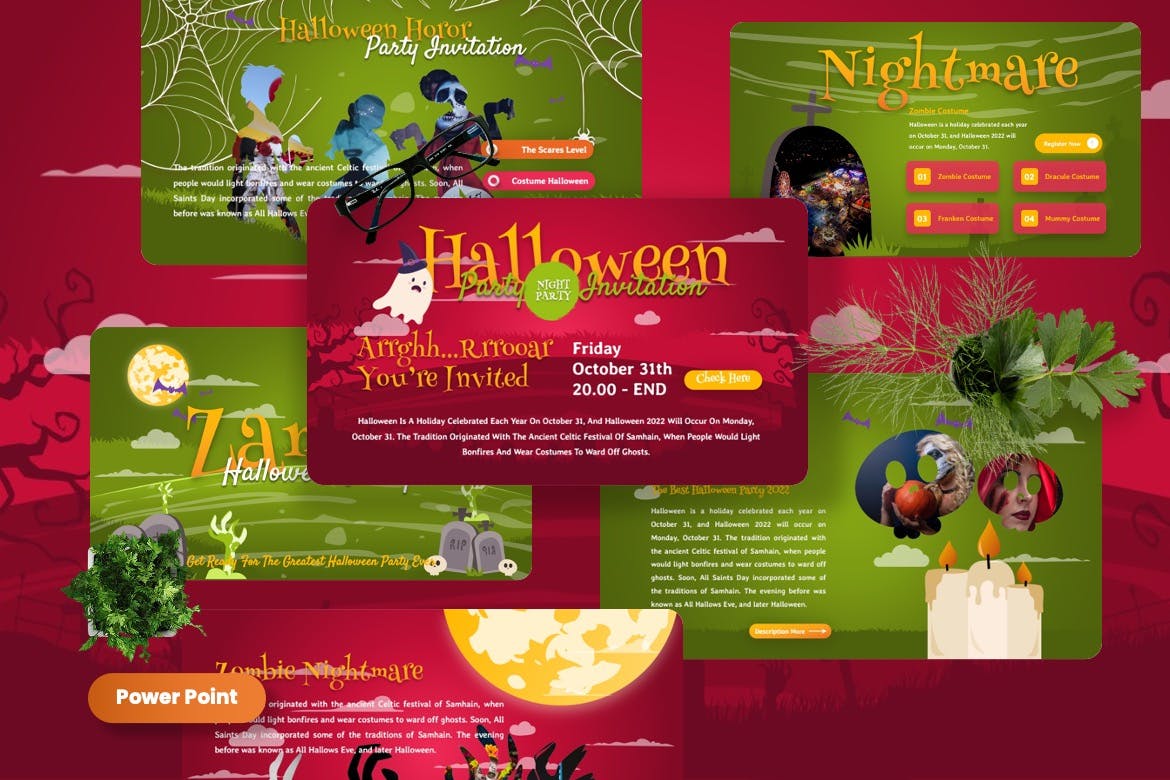万圣节派对活动PPT模板下载 Zambie – Halloween Party Powerpoint Template 幻灯图表 sucaiwan.com