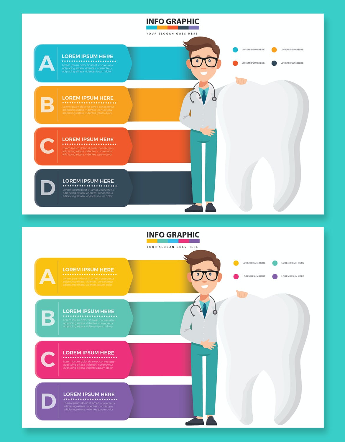 牙齿和医生信息图表设计素材 Tooth And Doctor Infographics 幻灯图表 sucaiwan.com