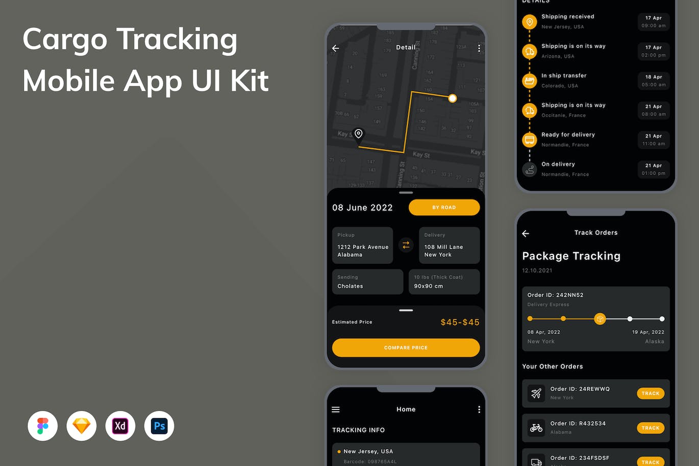 货物追踪应用程序App界面设计UI套件 Cargo Tracking Mobile App UI Kit APP UI sucaiwan.com