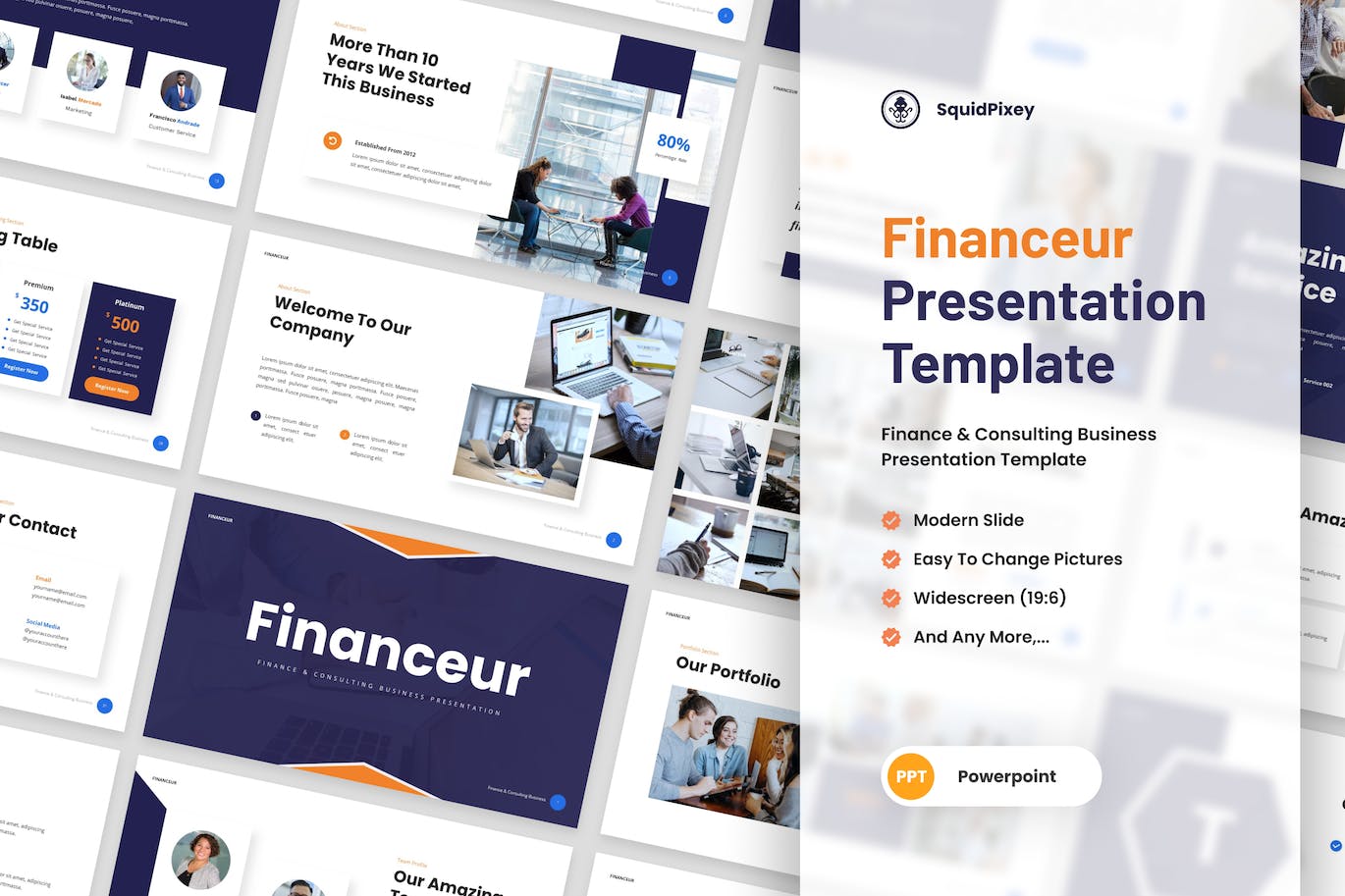 金融与咨询业务PPT幻灯片设计模板 Financeur – Finance & Consulting Powerpoint 幻灯图表 sucaiwan.com