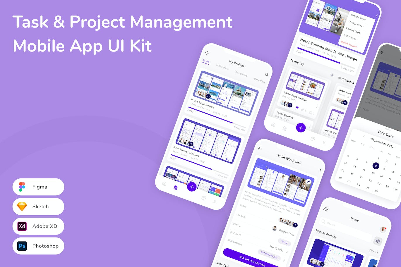 任务和项目管理App应用程序UI设计模板套件 Task & Project Management Mobile App UI Kit APP UI sucaiwan.com