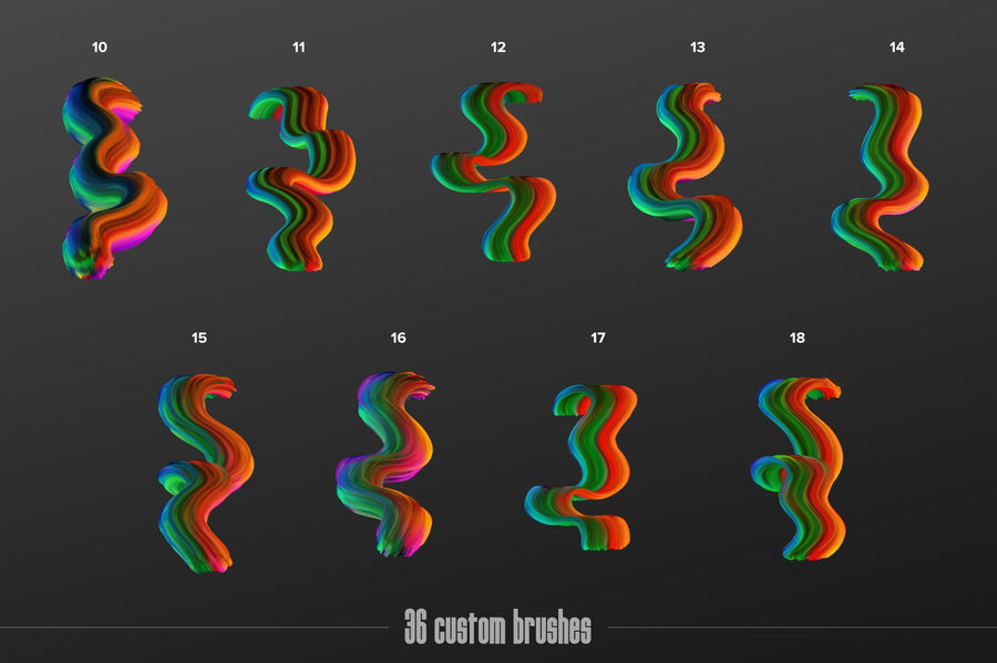 PS笔刷-3D彩色抽象PS画笔笔刷素材 笔刷资源 sucaiwan.com