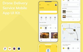 无人机交付配送服务应用程序App界面设计UI套件 Drone Delivery Service Mobile App UI Kit