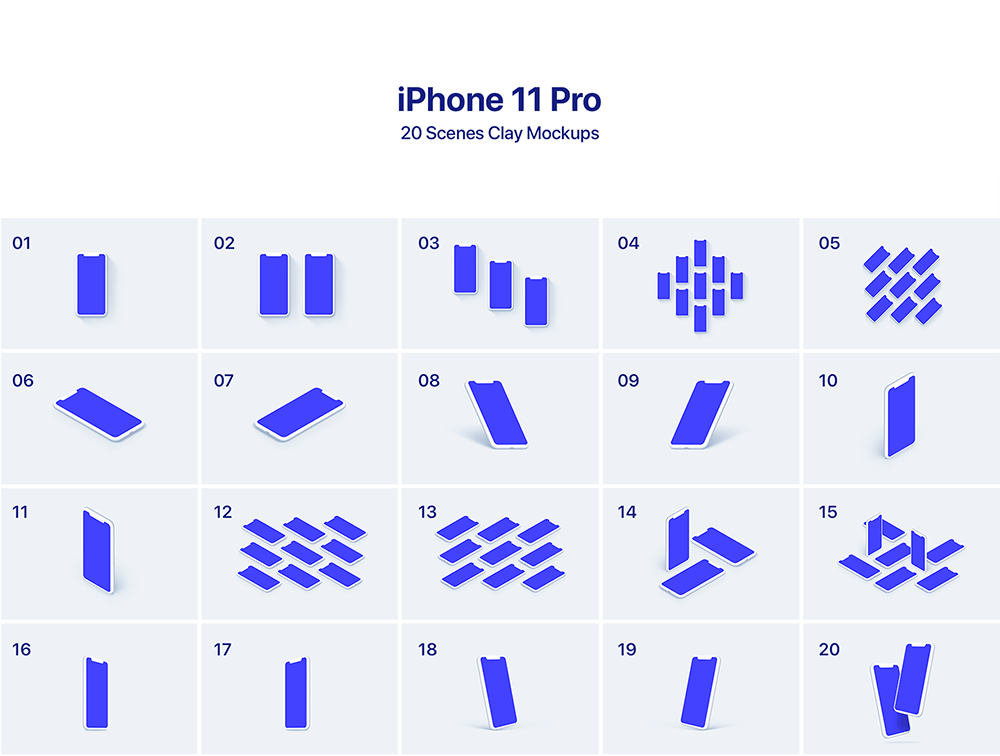 20 个iPhone 11 Pro手机粘土样机 样机素材 sucaiwan.com