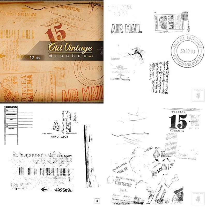 Photoshop复古邮戳、文字笔刷 笔刷资源 sucaiwan.com