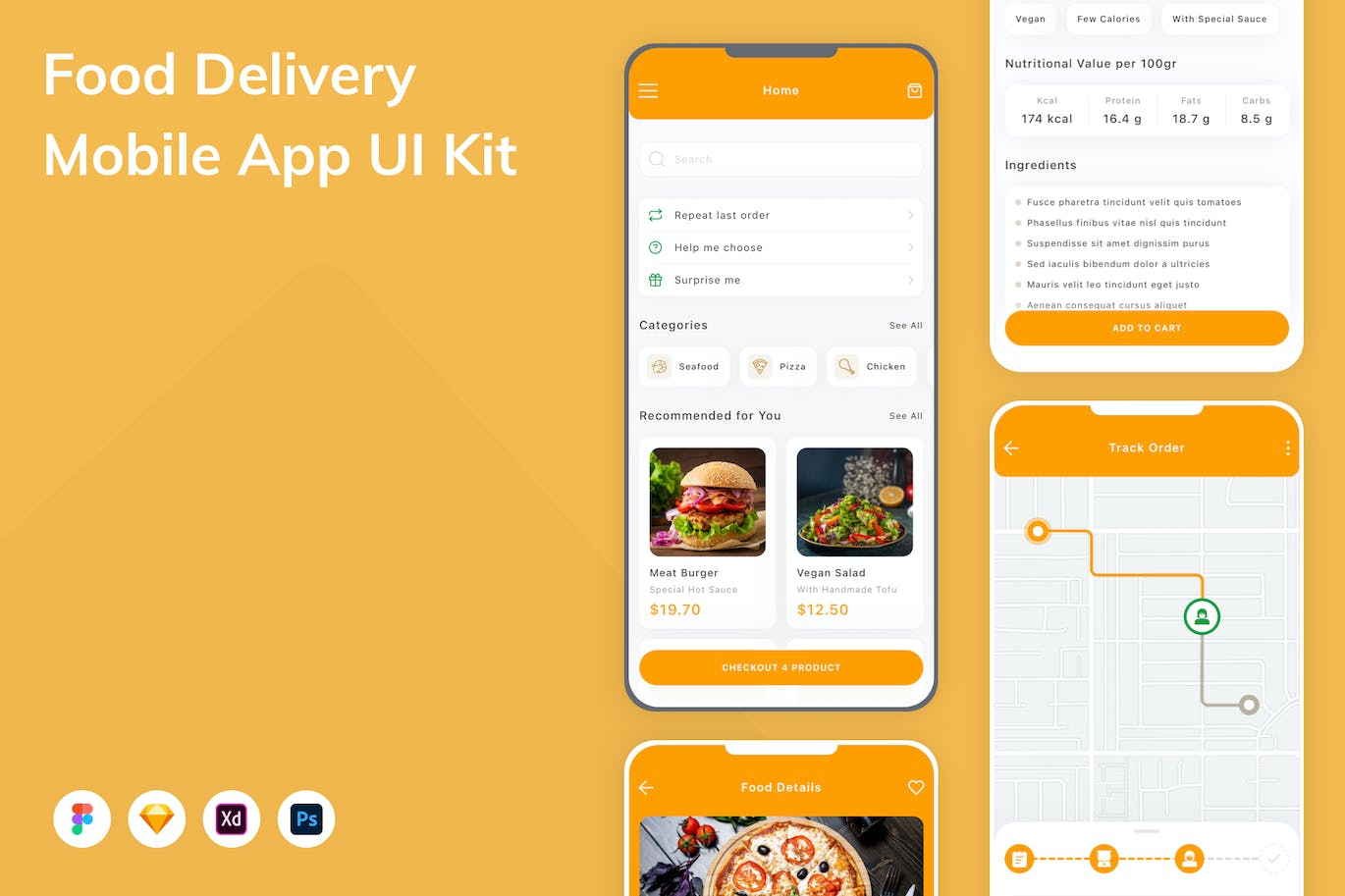 外卖送餐App手机应用程序UI设计素材 Food Delivery Mobile App UI Kit APP UI sucaiwan.com
