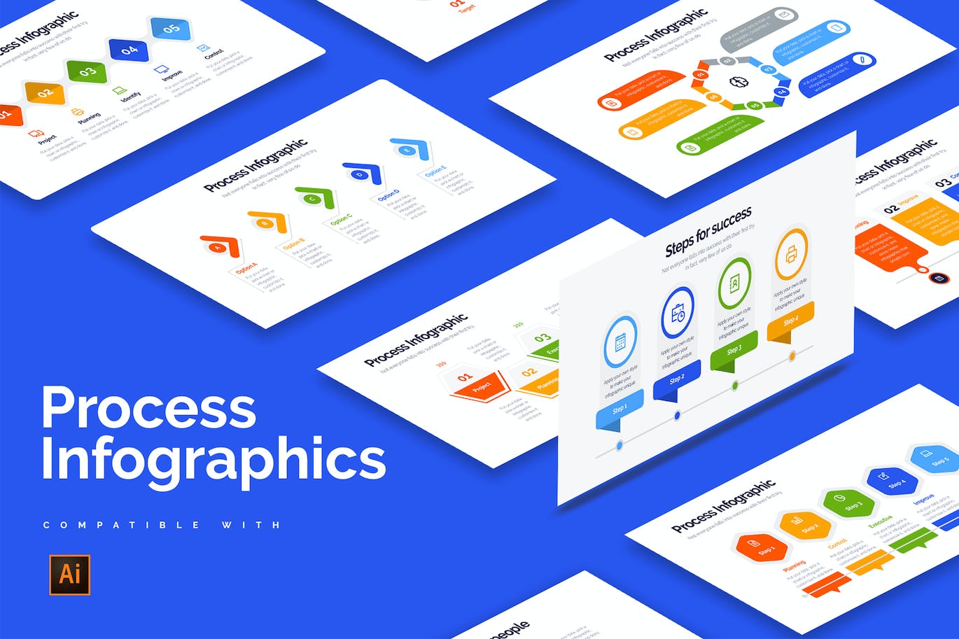 工作流程信息图表设计AI矢量模板 Business Process Illustrator Infographics 幻灯图表 sucaiwan.com