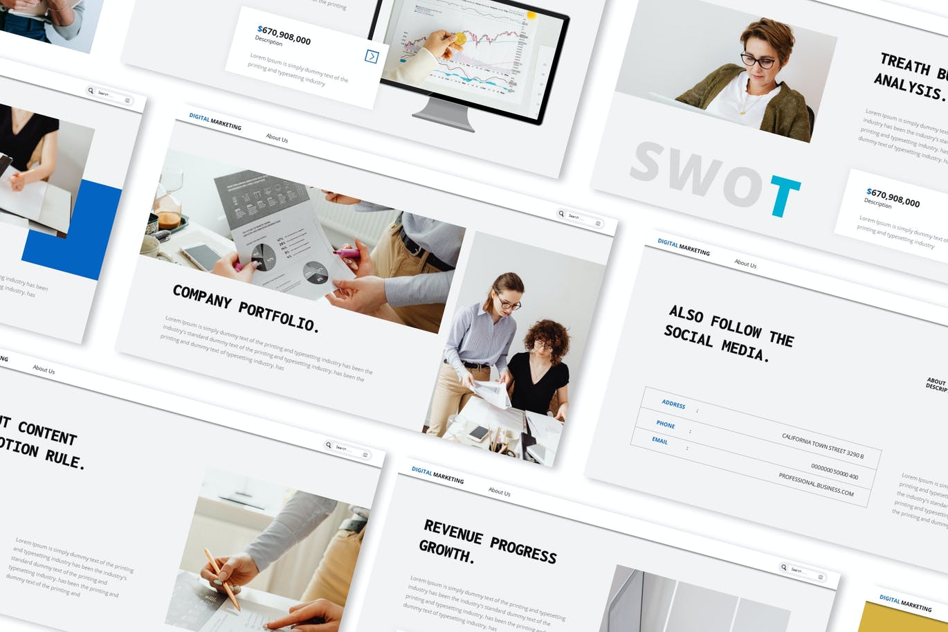 数字营销机构Powerpoint幻灯片模板 Digital Marketing Agency Powerpoint Presentation Template 幻灯图表 sucaiwan.com