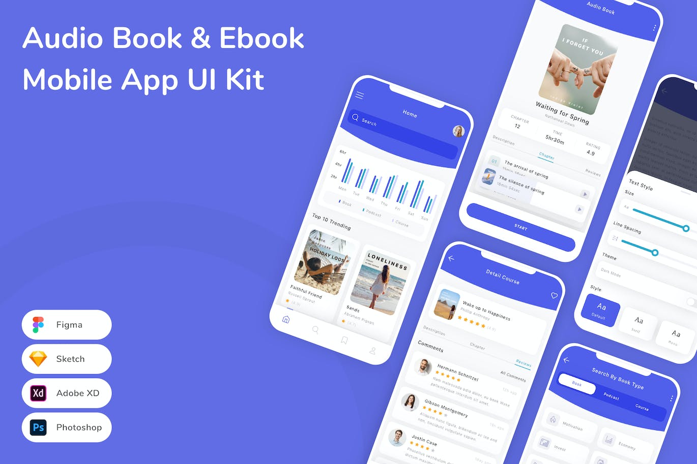 有声书和电子书应用程序App界面设计UI套件 Audio Book & Ebook Mobile App UI Kit APP UI sucaiwan.com