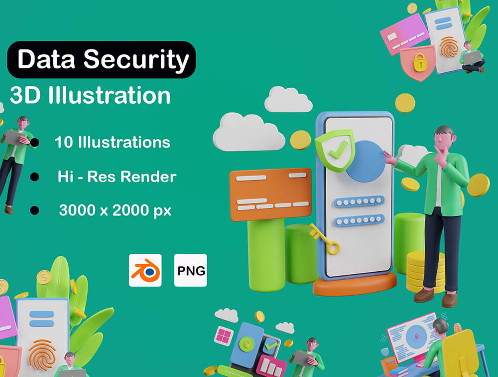 3D数据安全插画素材 图标素材 sucaiwan.com