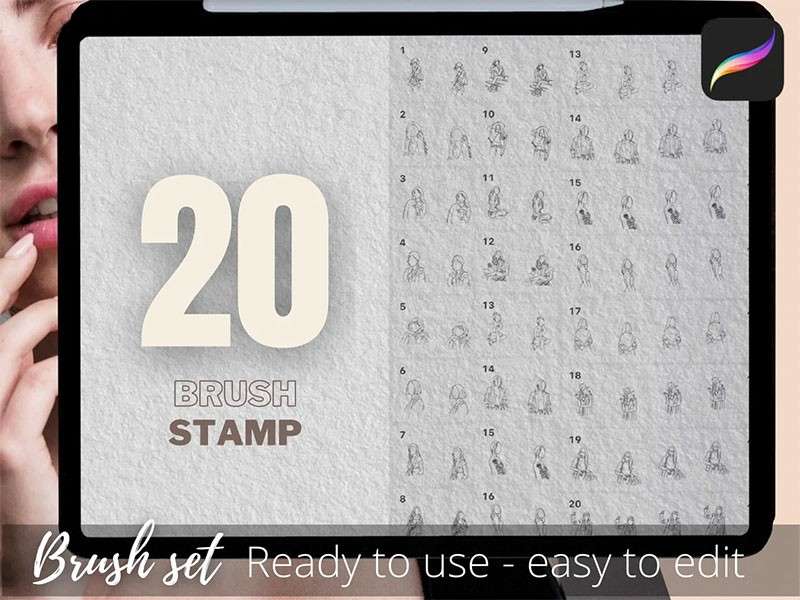 20个女性抽象线条画Procreate笔刷 笔刷资源 sucaiwan.com