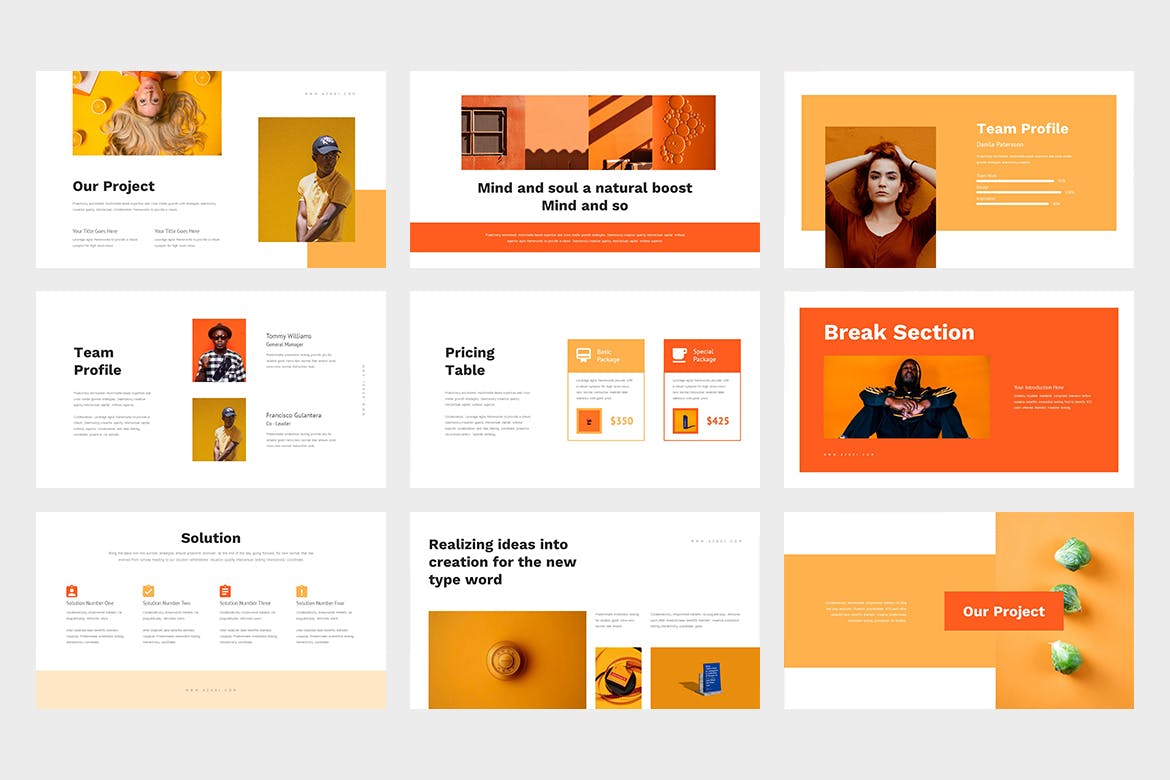 创意橙色主题PPT幻灯片模板下载 Azkei : Creative Orange Powerpoint Template 幻灯图表 sucaiwan.com