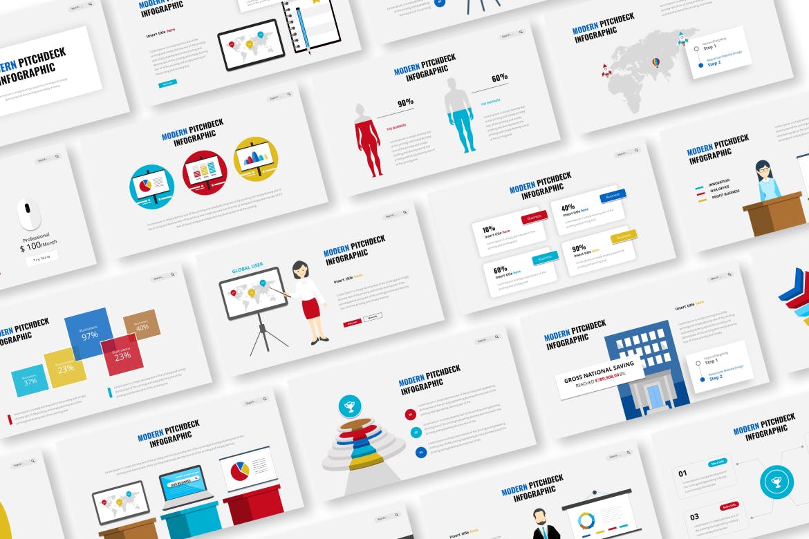 现代演讲信息图表PPT演示文稿 Modern Pitchdeck Infographic Powerpoint Template 幻灯图表 sucaiwan.com