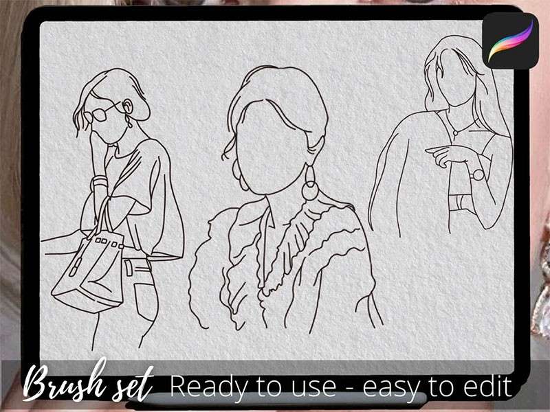 20个女性抽象线条画Procreate笔刷 笔刷资源 sucaiwan.com