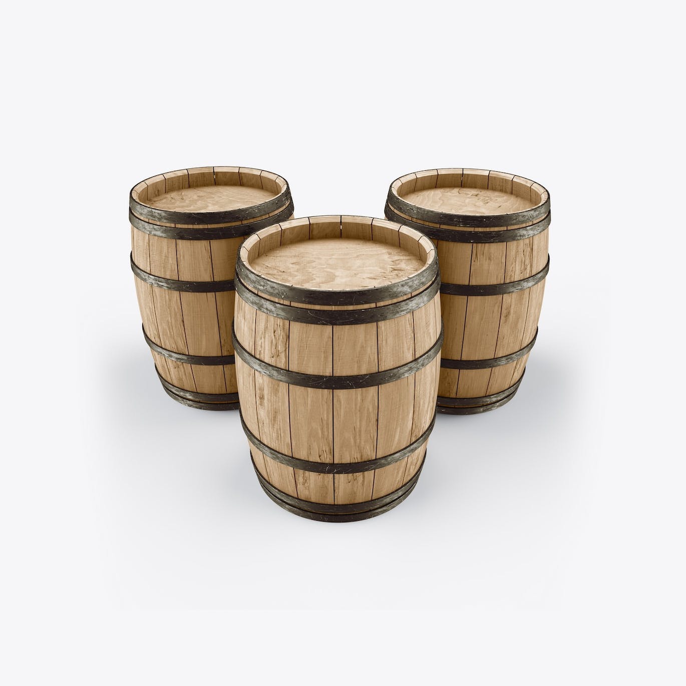 木桶酒桶Logo设计样机 Set Wooden Barrels Mockup 样机素材 sucaiwan.com