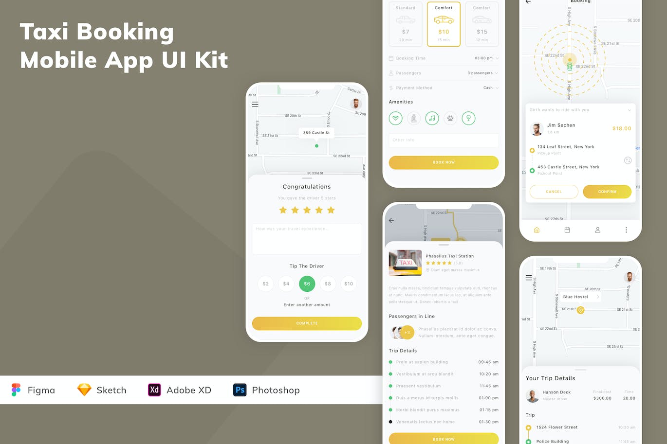 计程车出租车App应用程序UI设计模板套件 Taxi Booking Mobile App UI Kit APP UI sucaiwan.com
