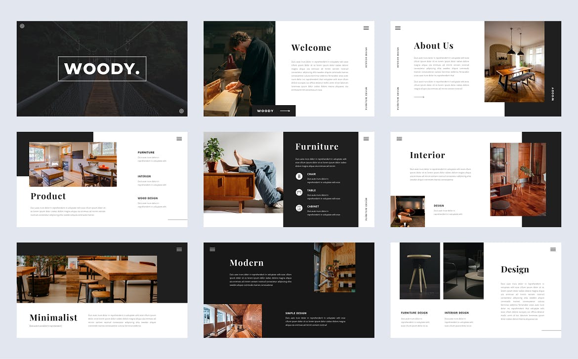 木材家具Powerpoint幻灯片模板 WOODY – Wood PowerPoint Presentation Template 幻灯图表 sucaiwan.com