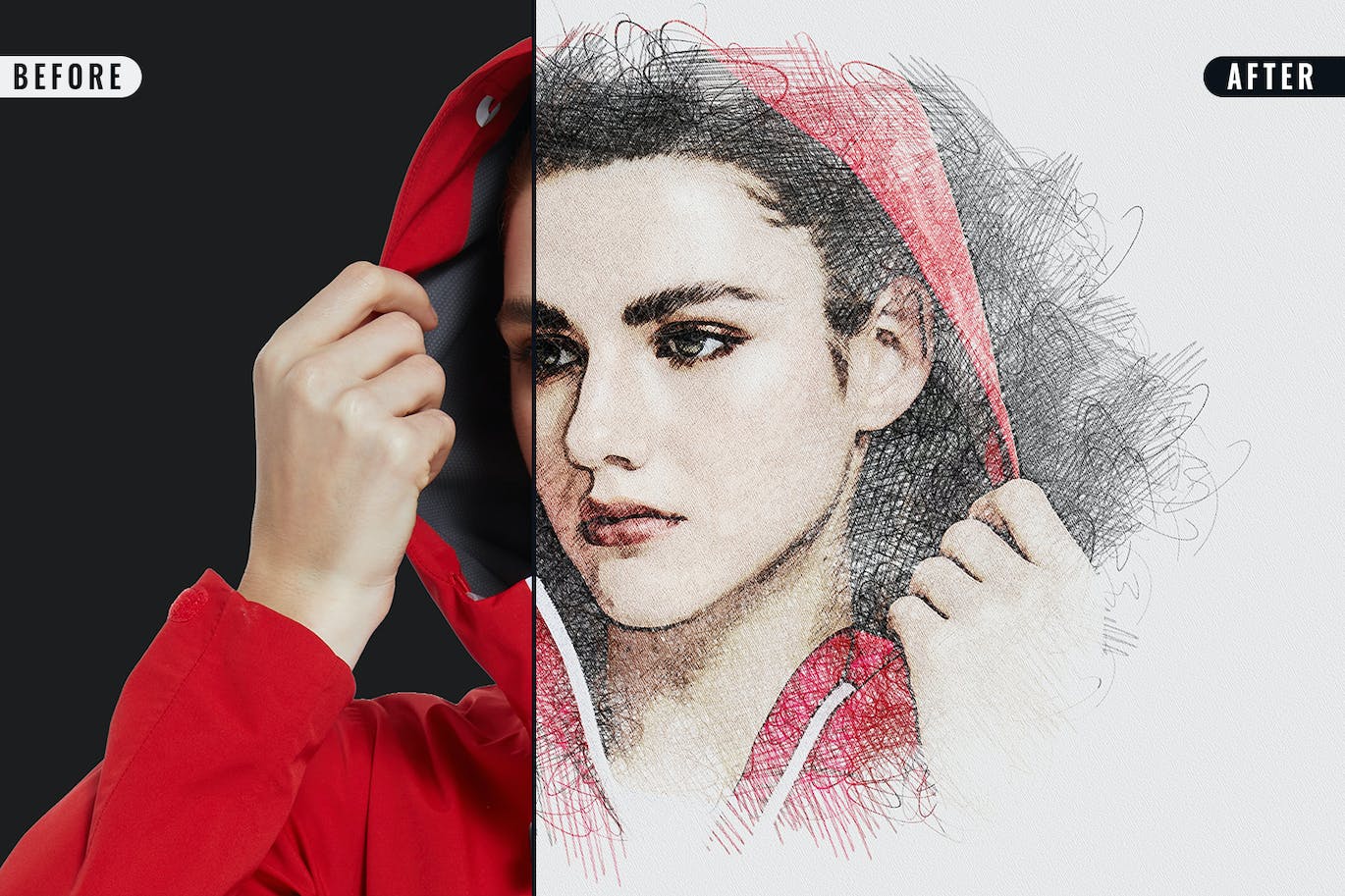 铅笔素描照片效果PS样式 Sketch Photo Effect 插件预设 sucaiwan.com